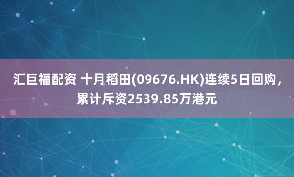 汇巨福配资 十月稻田(09676.HK)连续5日回购，累计斥资2539.85万港元